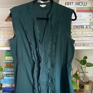 Dark Green Chiffon Sleeveless Blouse